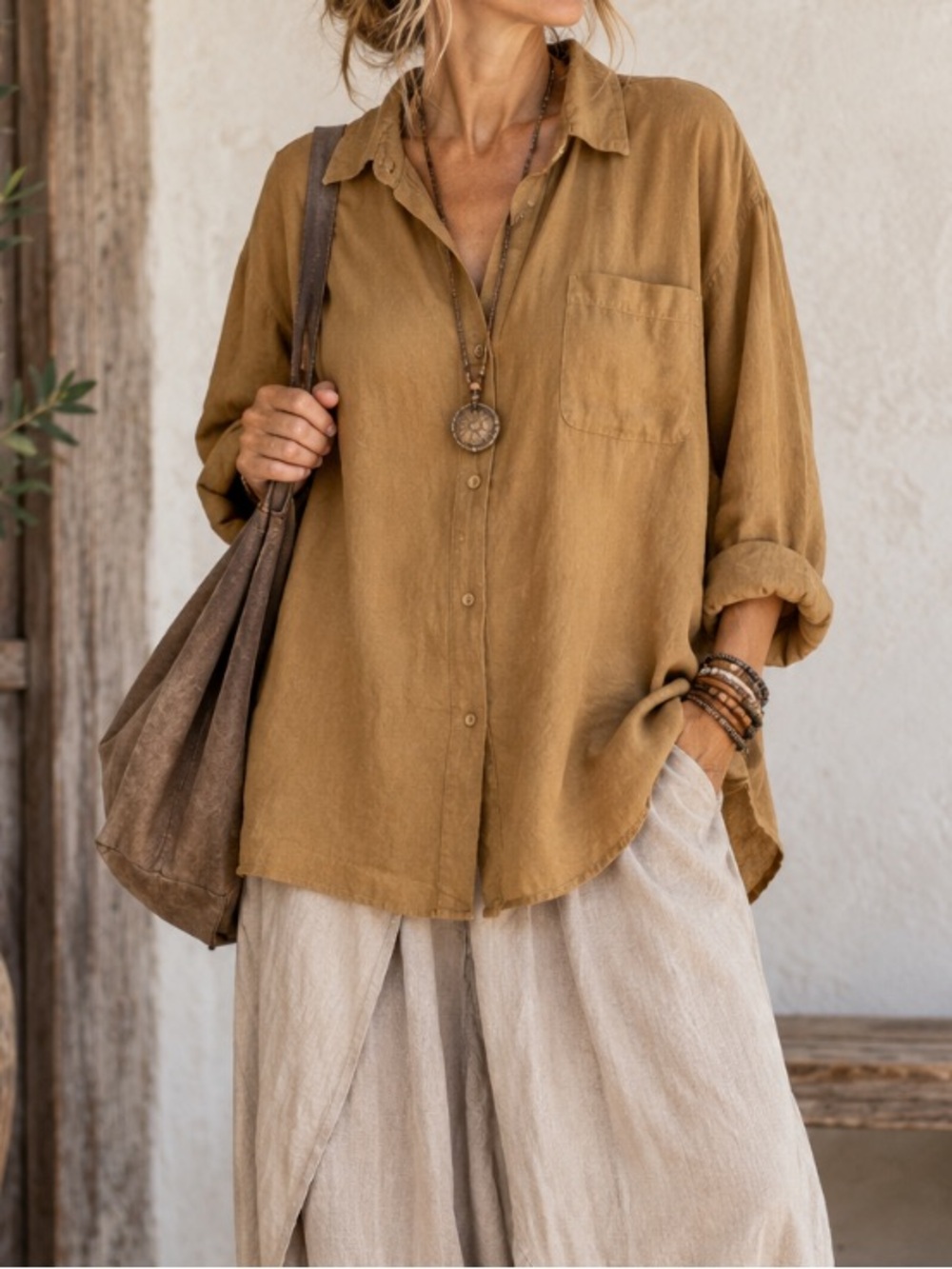 Parachute Button-Front Linen Shirt in Mustard
